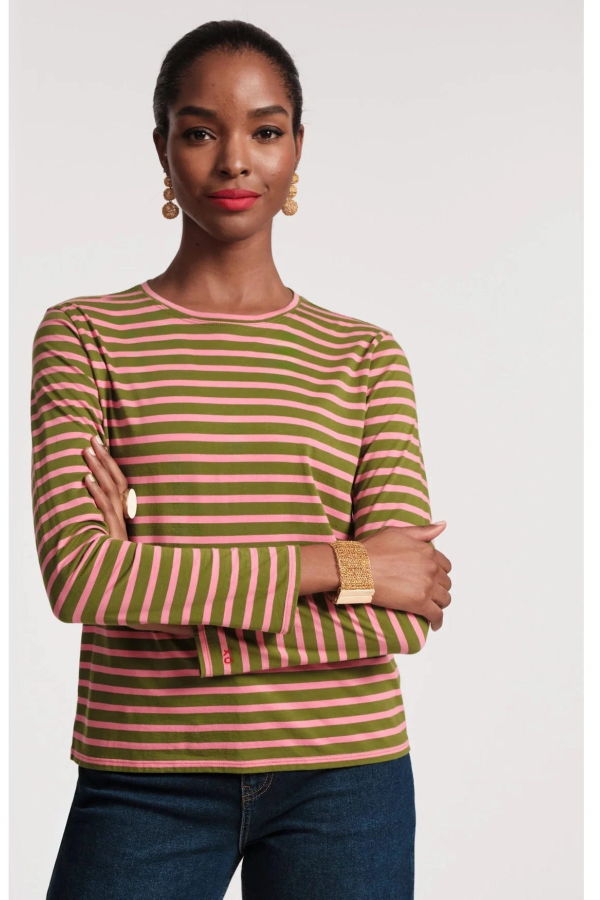 Frances Valentine Striped Top - Green/Pink