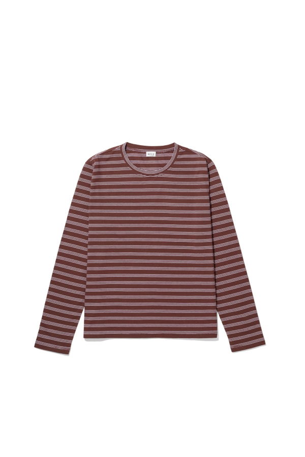 Kule The Modern Long Tee - Brown/White Mixed Stripe