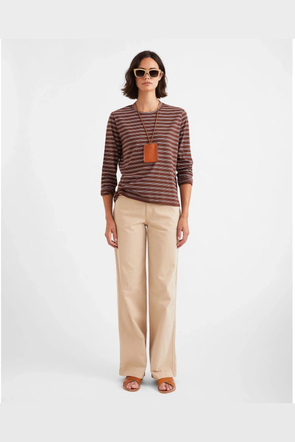 Kule The Modern Long Tee - Brown/White Mixed Stripe