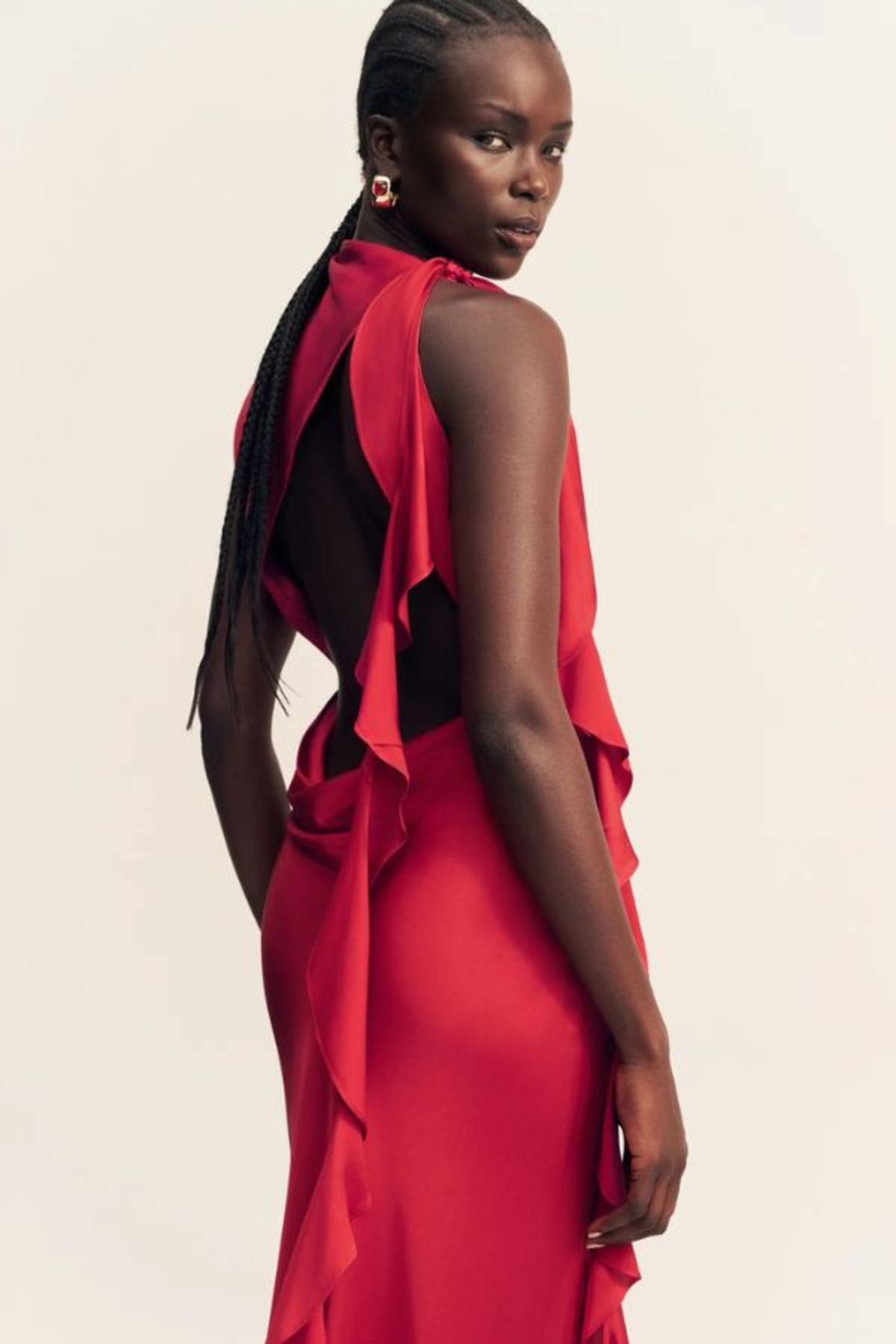 Shona Joy Agnes Draped Ruffled Maxi Dress - Cherry - Image 2 of 7