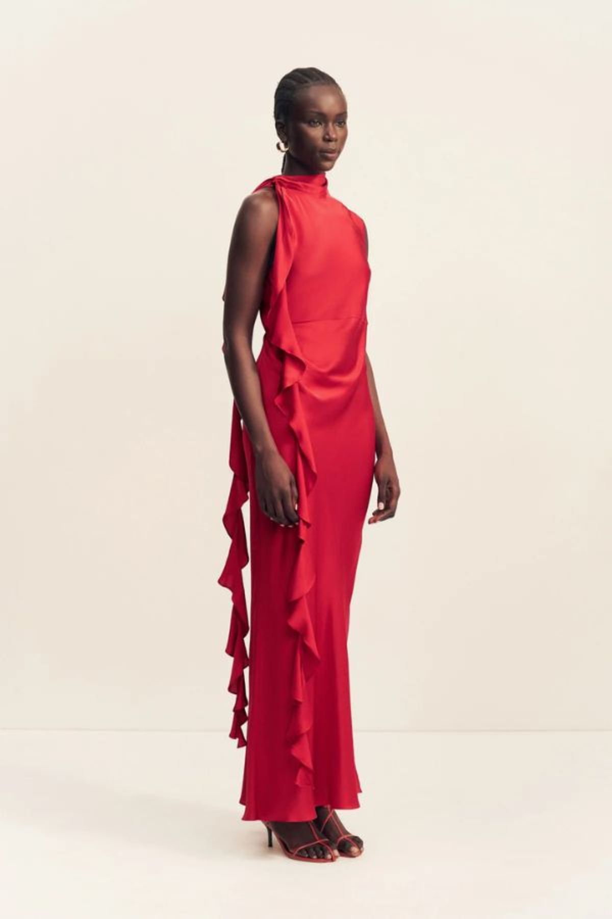Shona Joy Agnes Draped Ruffled Maxi Dress - Cherry - Image 3 of 7