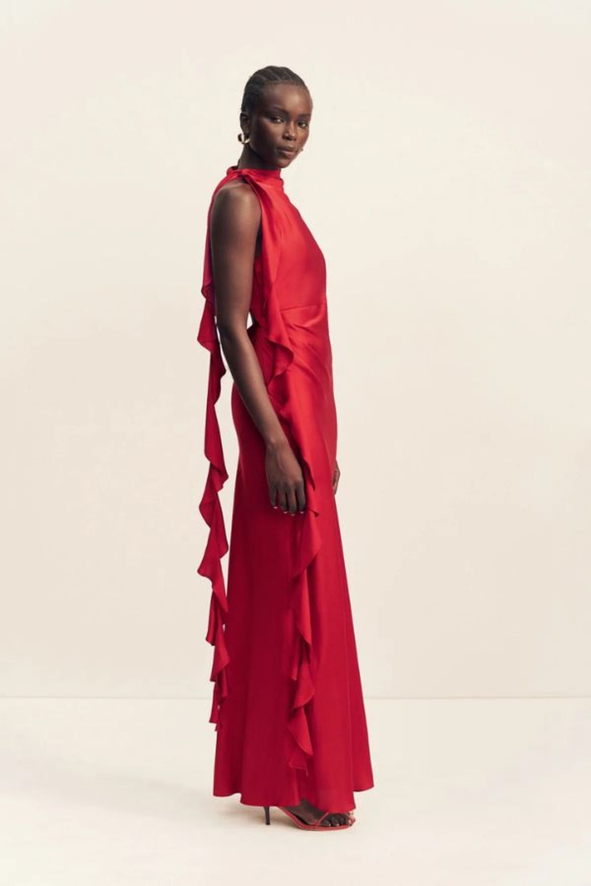 Shona Joy Agnes Draped Ruffled Maxi Dress - Cherry - Image 4 of 7