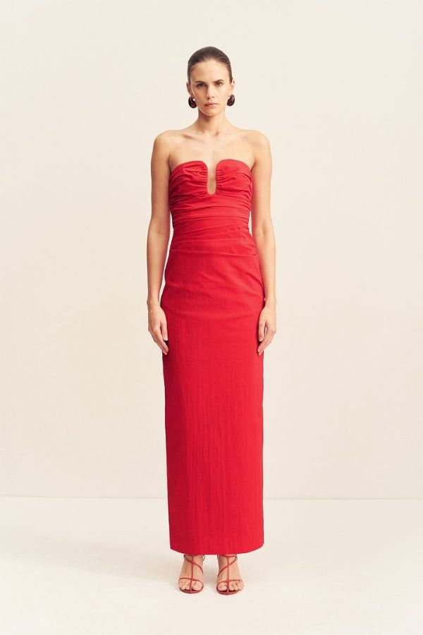 Shona Joy Campbell Strapless U Wire Maxi Dress - Goji