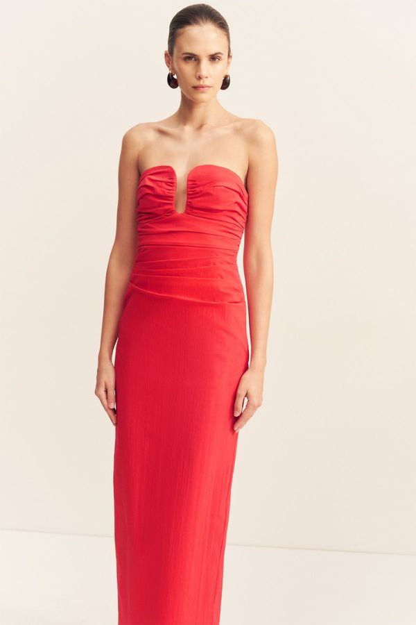 Shona Joy Campbell Strapless U Wire Maxi Dress - Goji