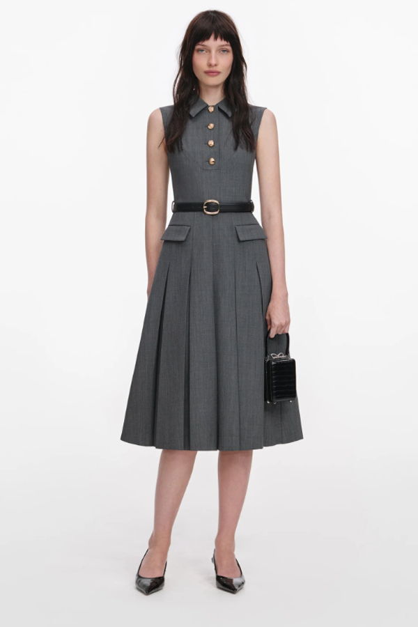 Self-Portrait Tailored Pleated Midi Dress - Gray