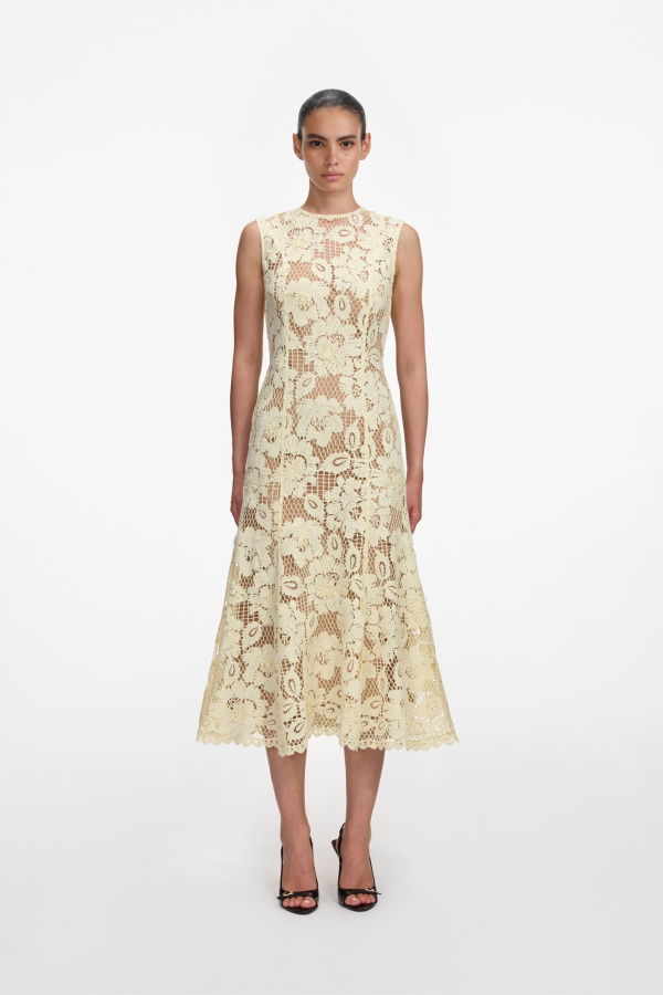 Self-Portrait Crochet Lace Midi Dress - Yellow