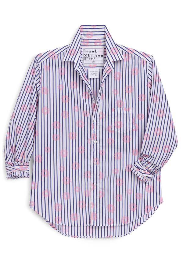 Frank & Eileen Eileen Relaxed Button-Up Shirt - Pink Flowers Blue Stripe