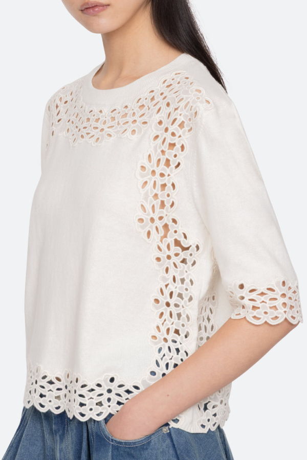 Sea NY Leila Eyelet Sweater - Cream