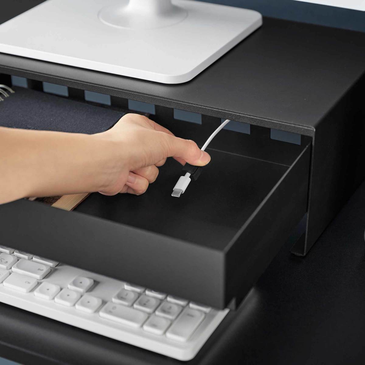 Yamazaki Home Monitor Stand with Drawer Desk Organizer - Image 11 of 14