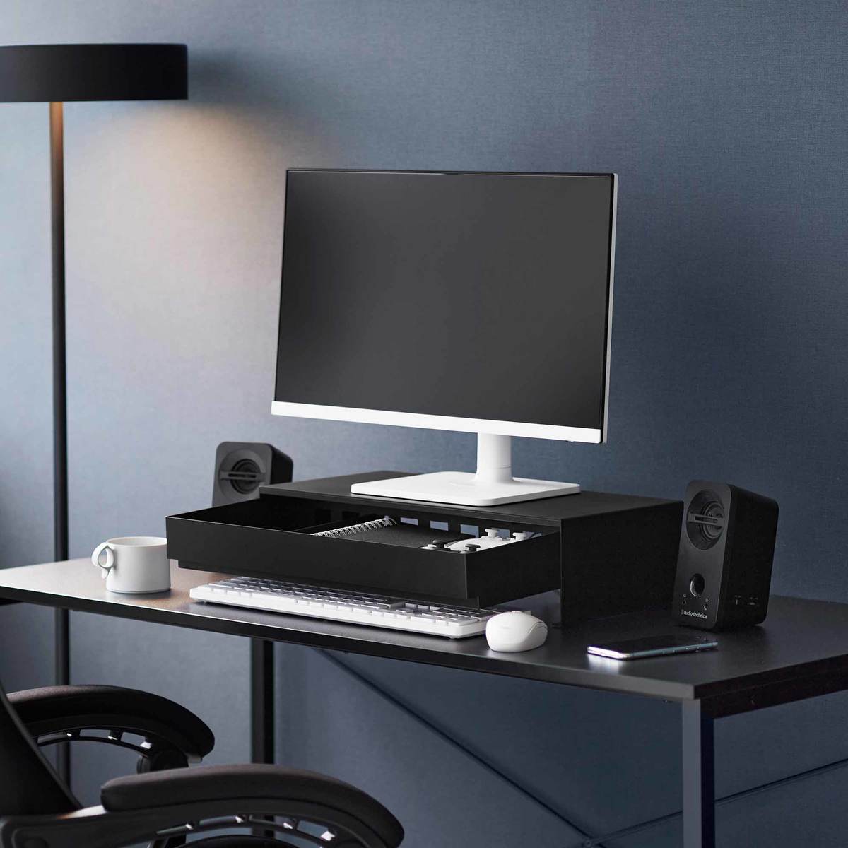 Yamazaki Home Monitor Stand with Drawer Desk Organizer - Image 12 of 14