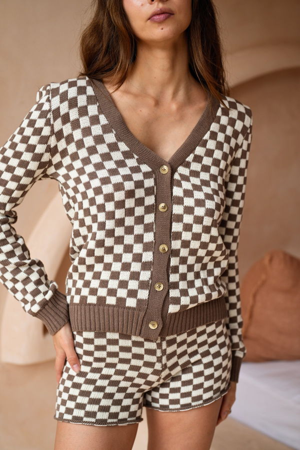 Pink Haley Annie Checked Knit Cardigan