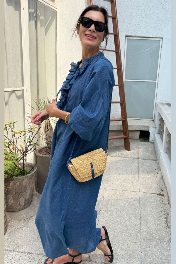 Muun Straw Bag - Natural/Blue