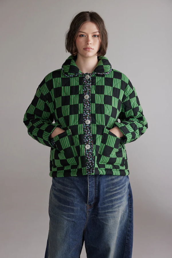 amente Round Collar Reversible Quilt Jacket