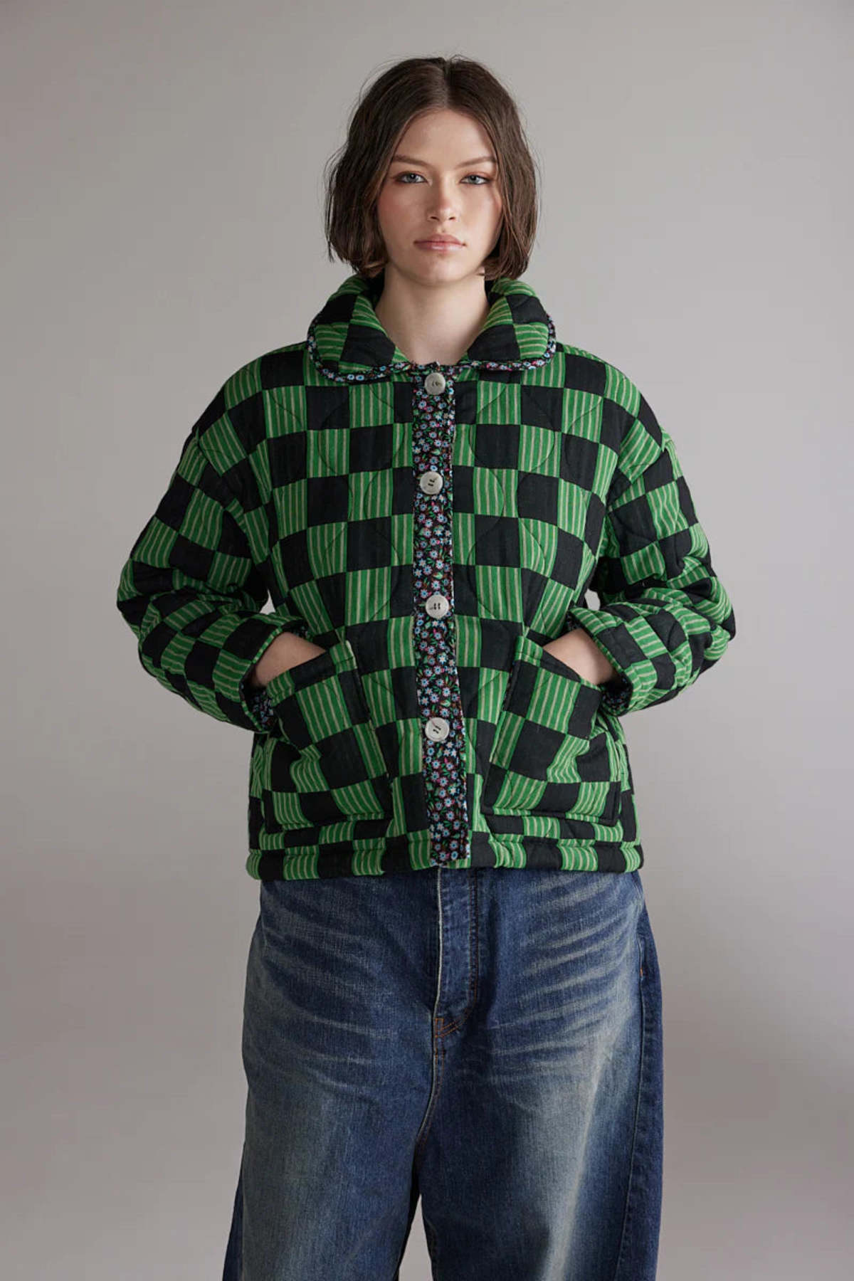 amente Round Collar Reversible Quilt Jacket - Image 1 of 6