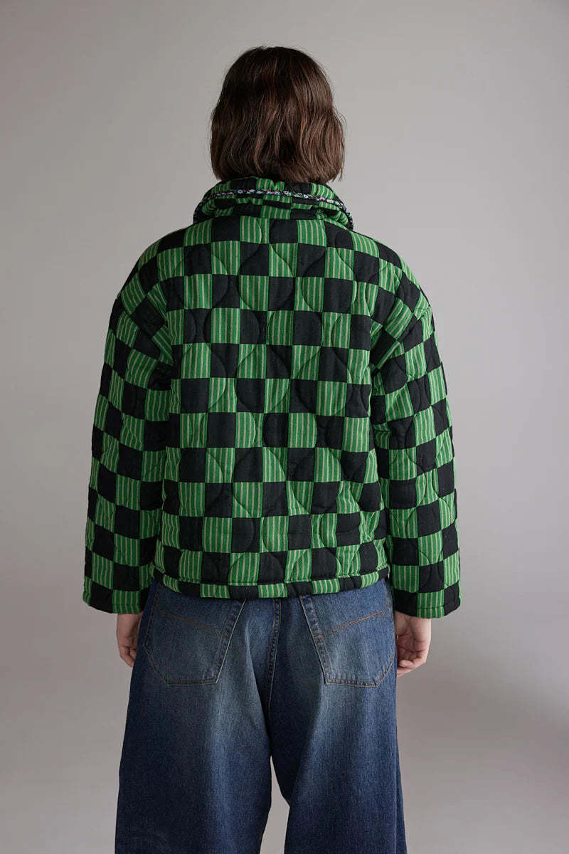amente Round Collar Reversible Quilt Jacket