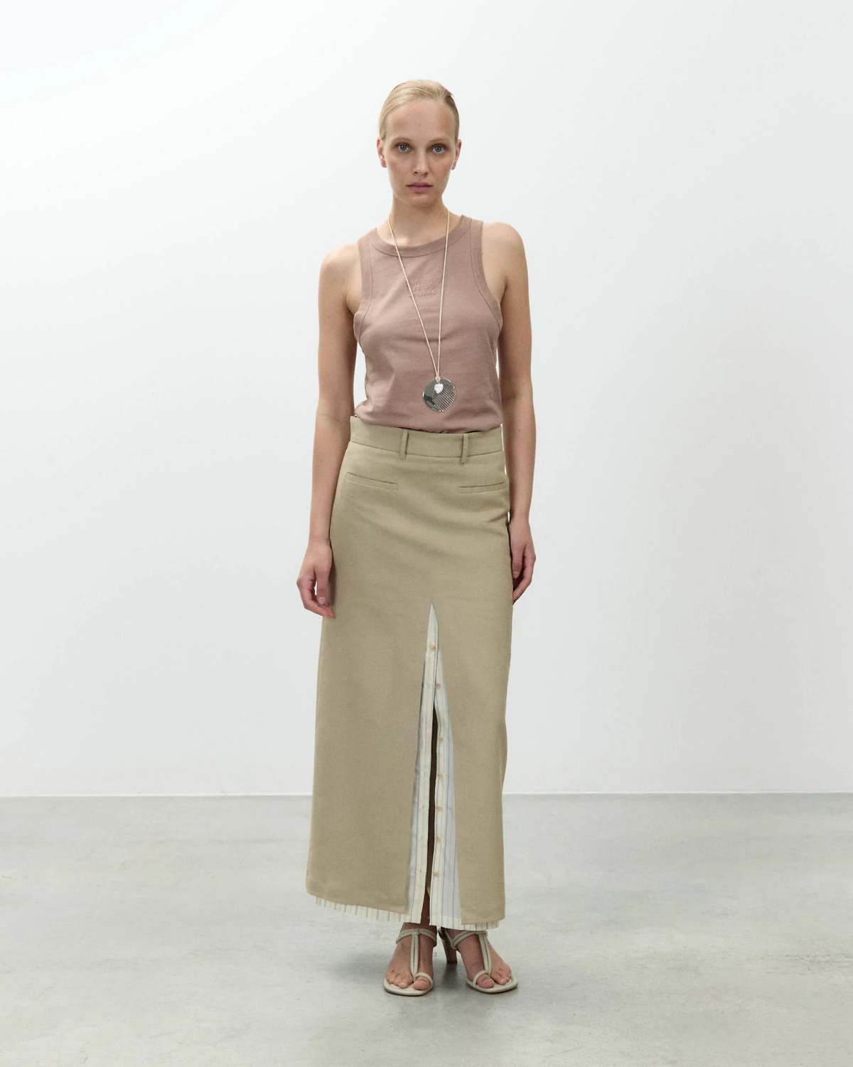 Alysi Linen Midi Skirt - Khaki - Image 2 of 6