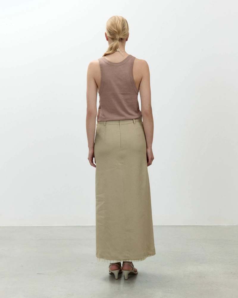 Alysi Linen Midi Skirt - Khaki