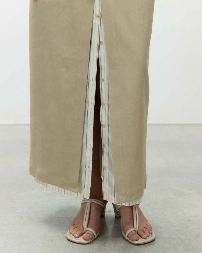 Alysi Linen Midi Skirt - Khaki