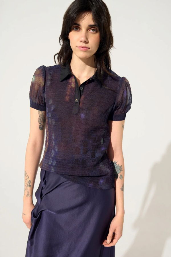 Cotélac Pleated Polo Shirt Top