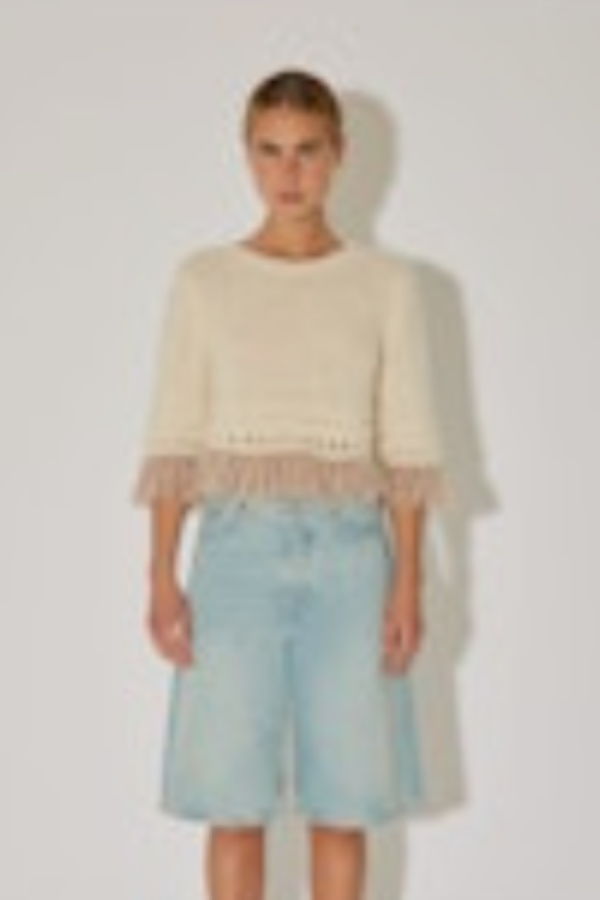 Maiami Alpaca Top With Fringes - Creme