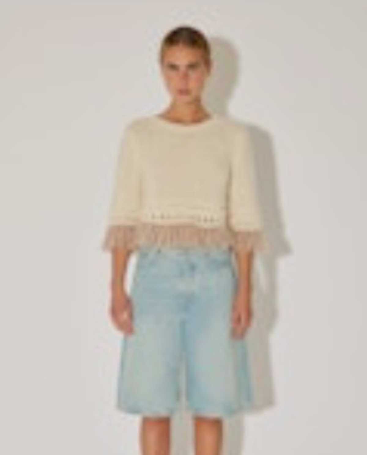 Maiami Alpaca Top With Fringes - Creme - Image 1 of 1