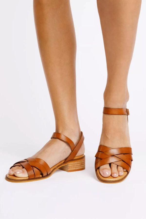 PENELOPE CHILVERS Heeled Shepherdess Leather Sandal - Tan