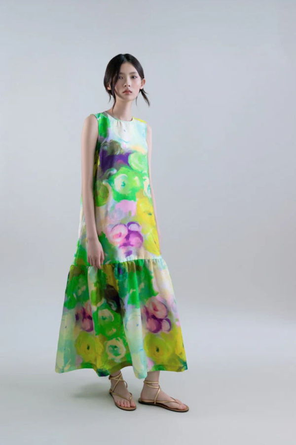 Psophia Bloomlight Print Sleeveless Midi Dress