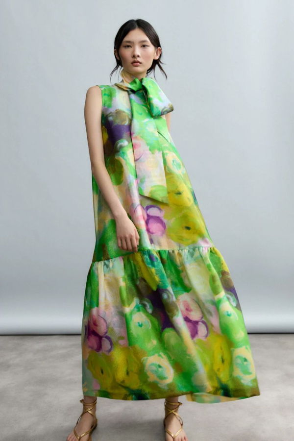 Psophia Bloomlight Print Sleeveless Midi Dress