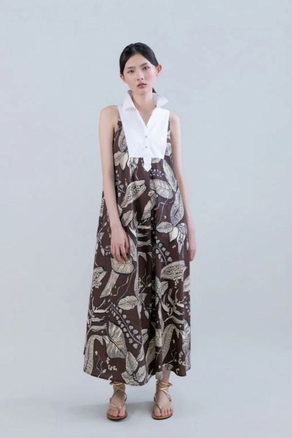 Psophia Retro Bloomleaf Sleeveless Yoke Dress