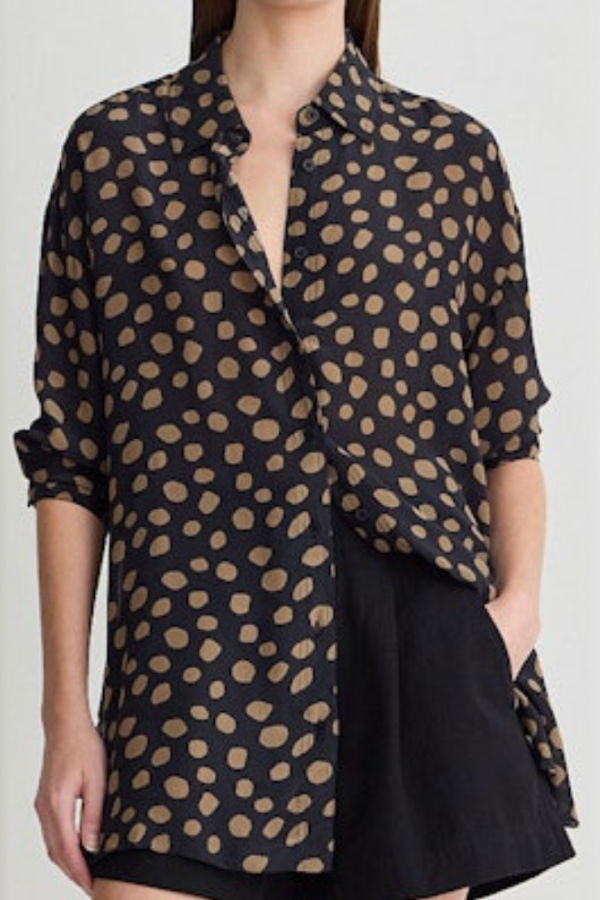 Apiece Apart Isolde Button Down Shirt - Black & Camel