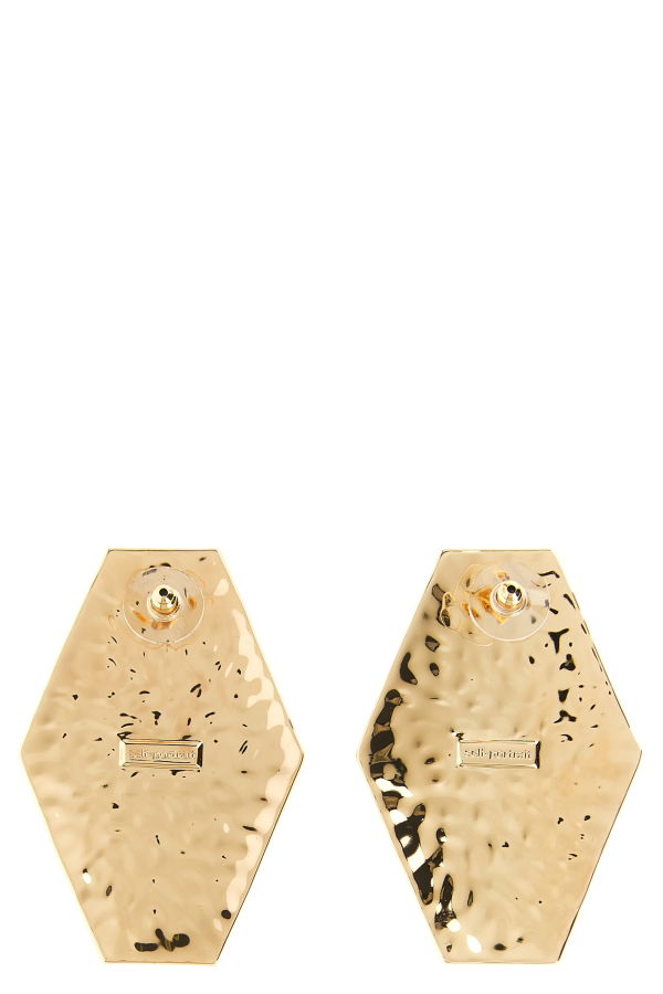 Self-Portrait Large Hammered Gold Pearl Earrings - Gold