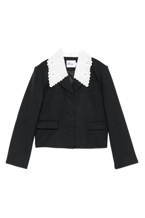 Self-Portrait Wool Jacket Blazer - Gray