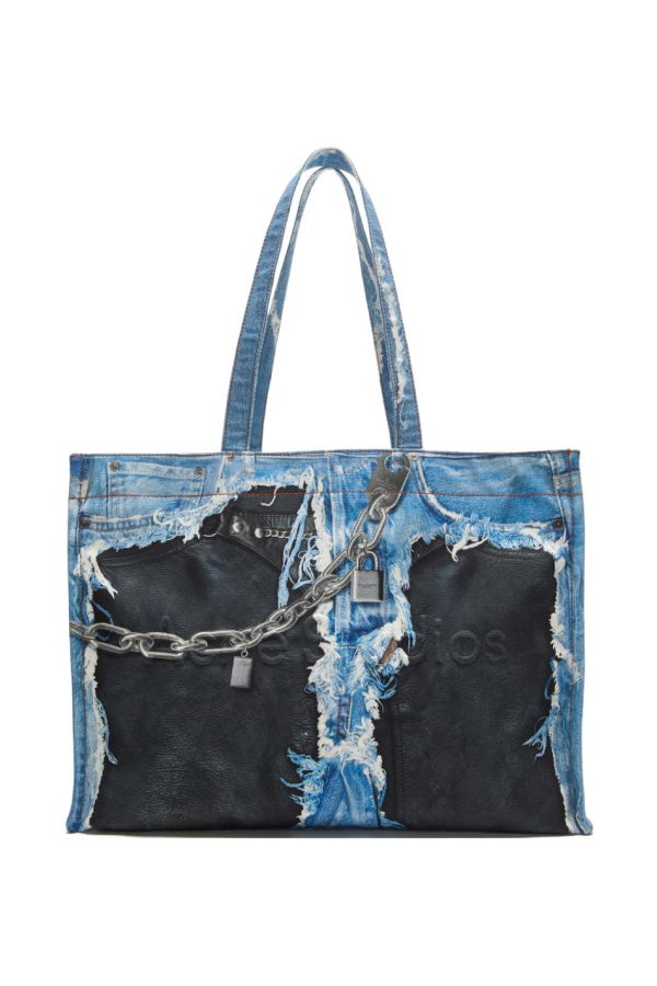 Acne Studios Denim Print Tote Bag - Clear Blue