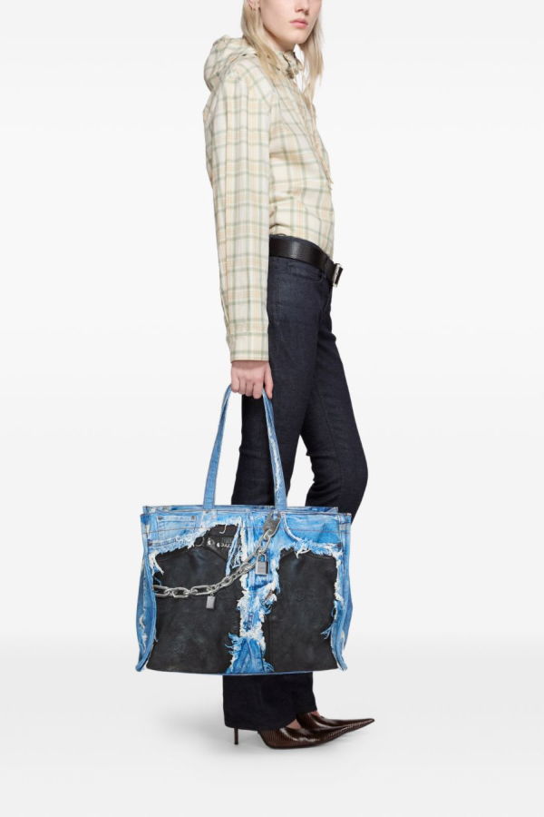 Acne Studios Denim Print Tote Bag - Clear Blue