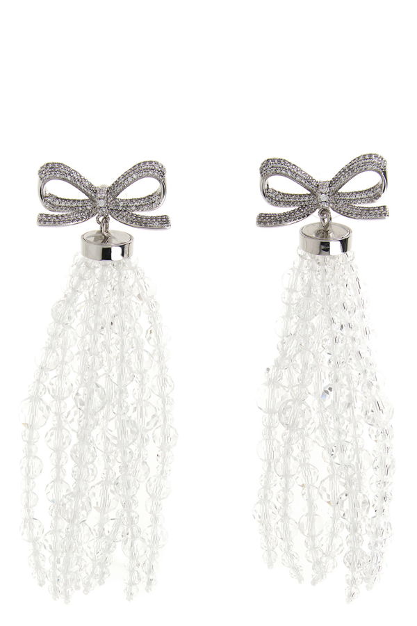 Self-Portrait Bow Beaded Waterfall Earrings - Silver