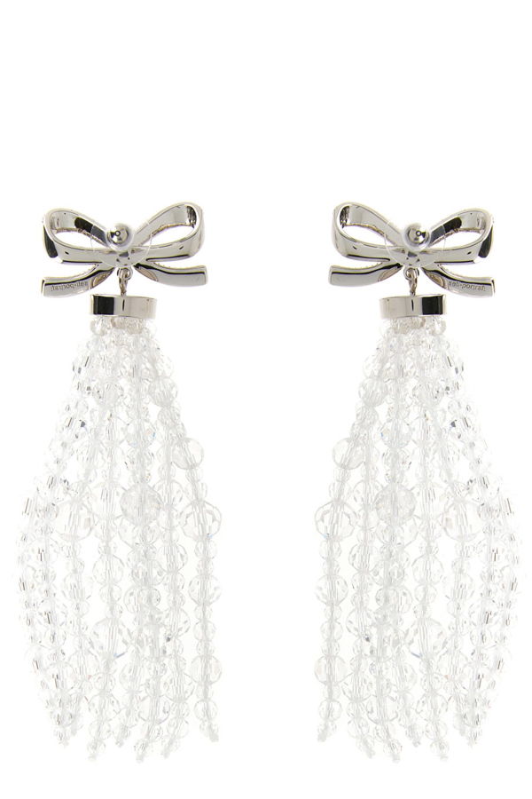 Self-Portrait Bow Beaded Waterfall Earrings - Silver