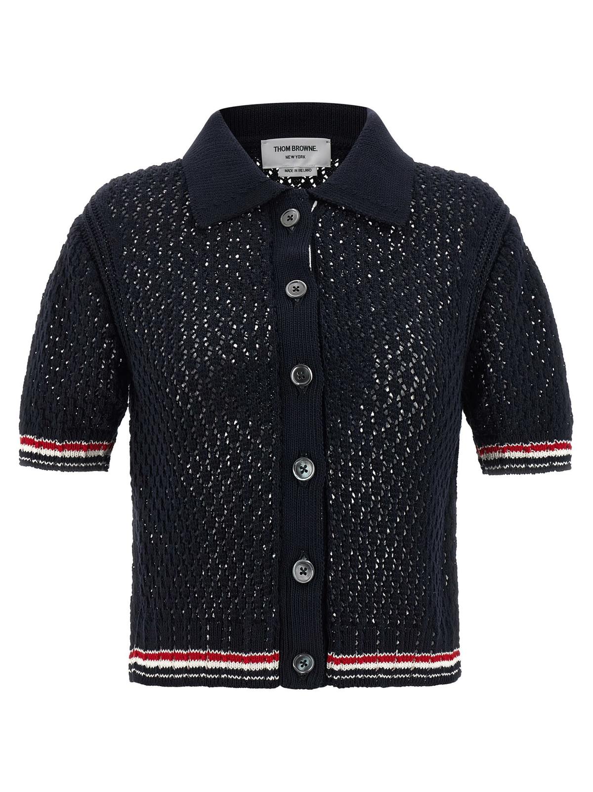 thom browne Hector Pointelle Polo Shirt - Blue - Image 1 of 4