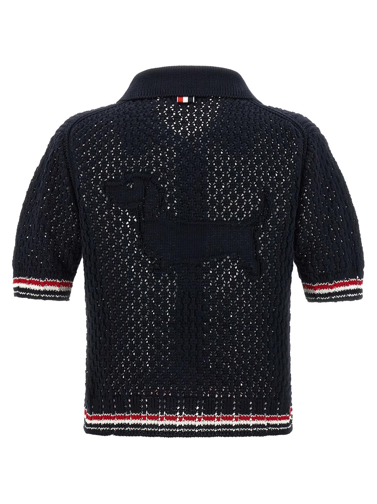 thom browne Hector Pointelle Polo Shirt - Blue - Image 2 of 4