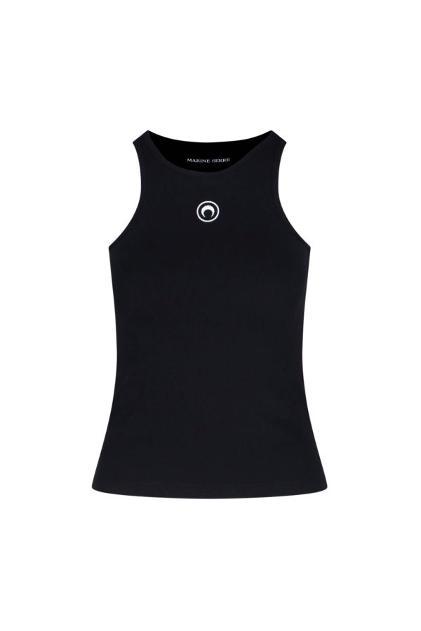 MARINE SERRE Ribbed Moon Tank Top - Black