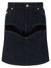 Jean Paul Gaultier Denim Mini Skirt With Cuts And Turn Up - Blue - Thumbnail 1