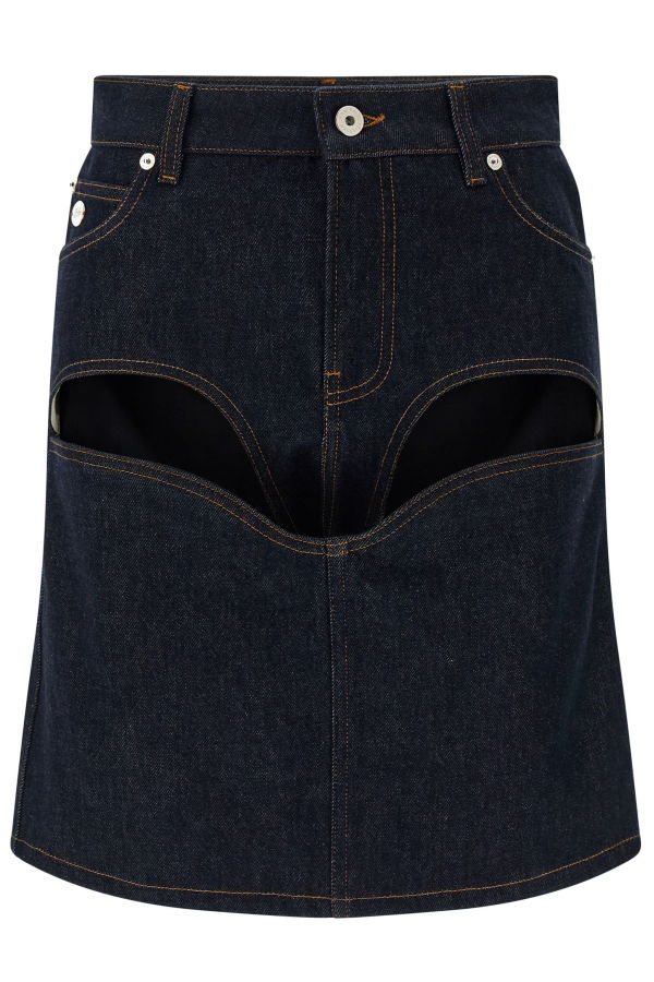 Jean Paul Gaultier Denim Mini Skirt With Cuts And Turn Up - Blue