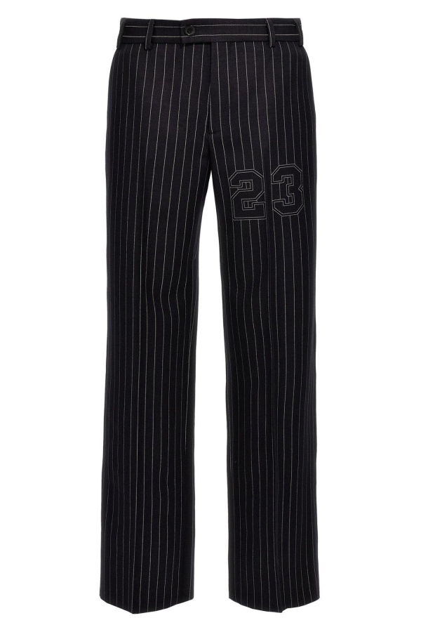Off-White Pinstriped Straight Leg Pants - Black