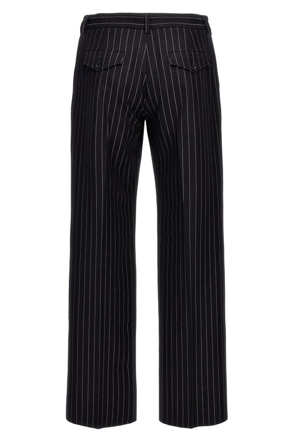 Off-White Pinstriped Straight Leg Pants - Black