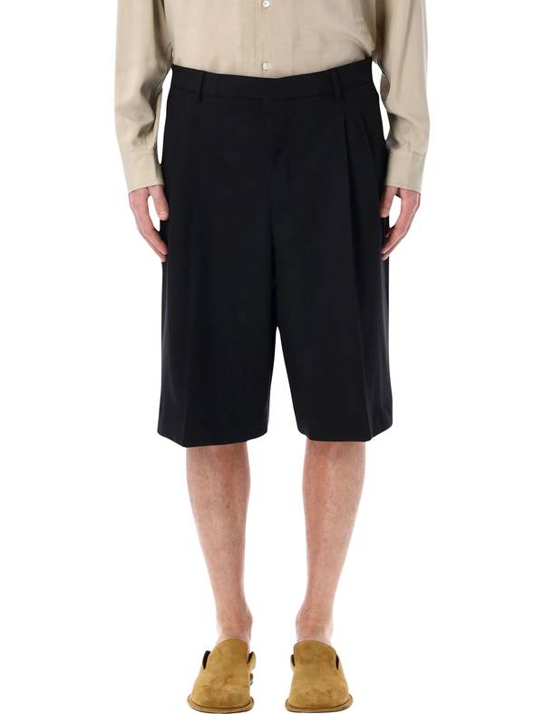 Ami Alexandre Mattiussi Ami Paris Wool Wide Bermuda Shorts - Black