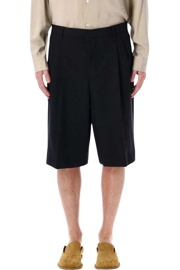 Ami Alexandre Mattiussi Ami Paris Wool Wide Bermuda Shorts - Black