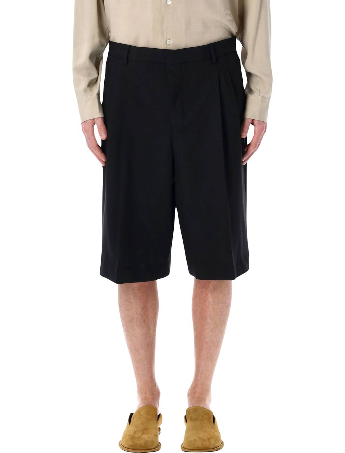 Ami Alexandre Mattiussi Ami Paris Wool Wide Bermuda Shorts - Black - Image 1 of 3