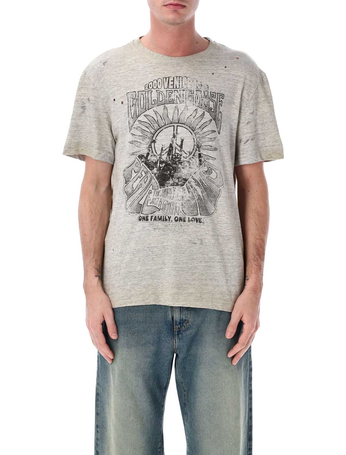 Golden Goose Vintage Print Cotton T-Shirt - Grey Melange - Image 1 of 3