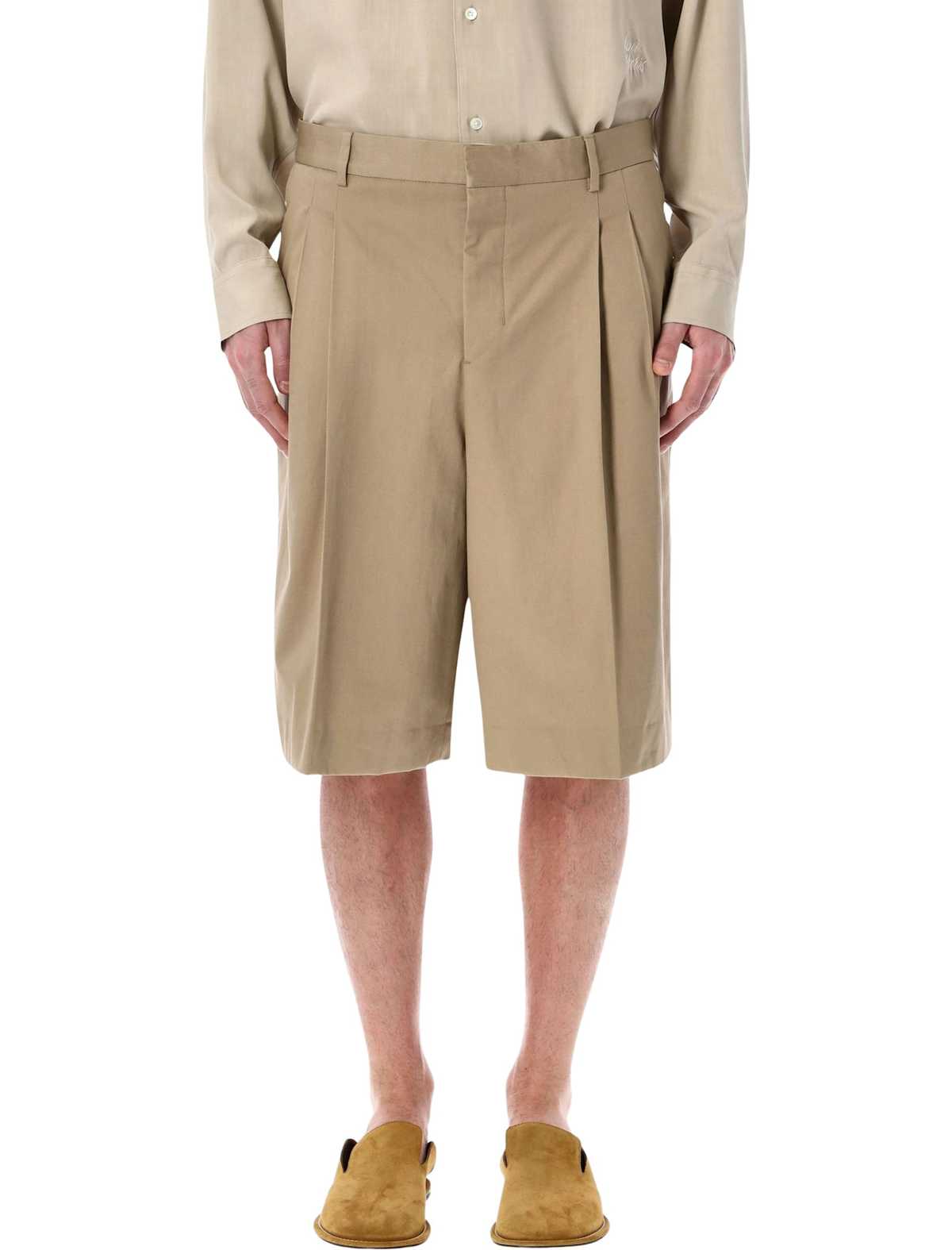 Ami Alexandre Mattiussi Ami Paris Cotton Wide Bermuda Shorts - Beige - Image 1 of 3