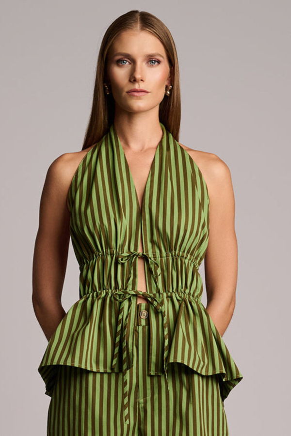 Hevron Amira Top - Green Stripe