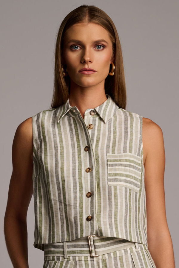 Hevron Katja Yarn Dyed Top - Sage Stripe